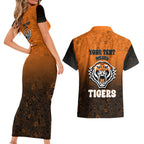 Personalized Wests Tigers Couples Matching Short Sleeve Bodycon Dress and Hawaiian Shirt Easter Mascot - Colorful Eggs Cartoon Style