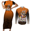 Personalized Wests Tigers Couples Matching Short Sleeve Bodycon Dress and Long Sleeve Button Shirt Easter Mascot - Colorful Eggs Cartoon Style