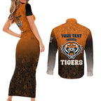 Personalized Wests Tigers Couples Matching Short Sleeve Bodycon Dress and Long Sleeve Button Shirt Easter Mascot - Colorful Eggs Cartoon Style