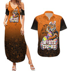 Personalized Wests Tigers Couples Matching Summer Maxi Dress and Hawaiian Shirt Easter Mascot - Colorful Eggs Cartoon Style