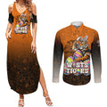 Personalized Wests Tigers Couples Matching Summer Maxi Dress and Long Sleeve Button Shirt Easter Mascot - Colorful Eggs Cartoon Style