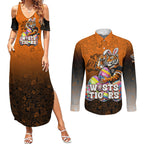 Personalized Wests Tigers Couples Matching Summer Maxi Dress and Long Sleeve Button Shirt Easter Mascot - Colorful Eggs Cartoon Style