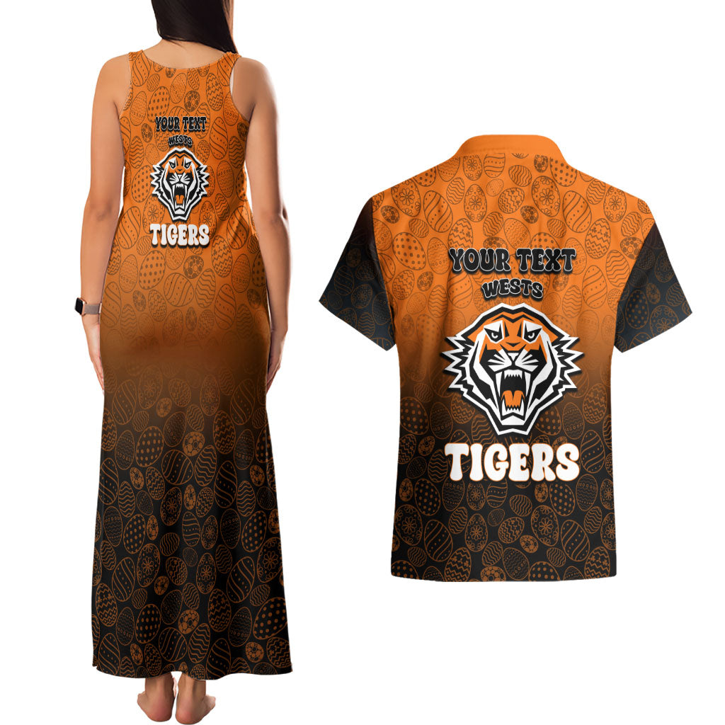Personalized Wests Tigers Couples Matching Tank Maxi Dress and Hawaiian Shirt Easter Mascot - Colorful Eggs Cartoon Style