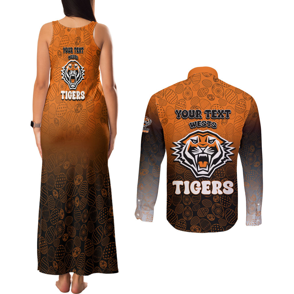 Personalized Wests Tigers Couples Matching Tank Maxi Dress and Long Sleeve Button Shirt Easter Mascot - Colorful Eggs Cartoon Style