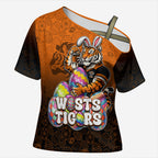 Personalized Wests Tigers Cross Shoulder Shirt Easter Mascot - Colorful Eggs Cartoon Style