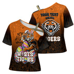 Personalized Wests Tigers Cross Shoulder Shirt Easter Mascot - Colorful Eggs Cartoon Style