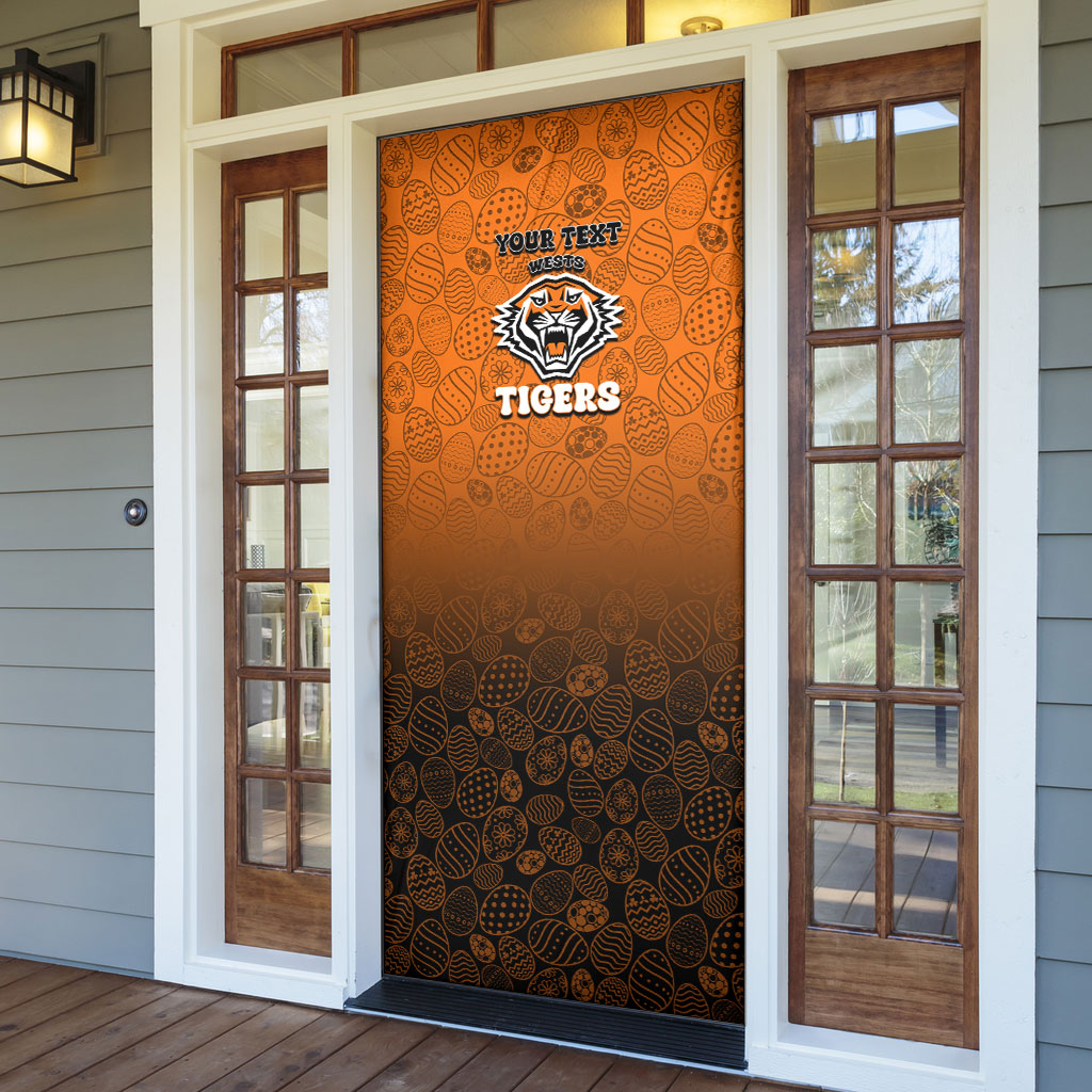 Personalized Wests Tigers Door Cover Easter Mascot - Colorful Eggs Cartoon Style