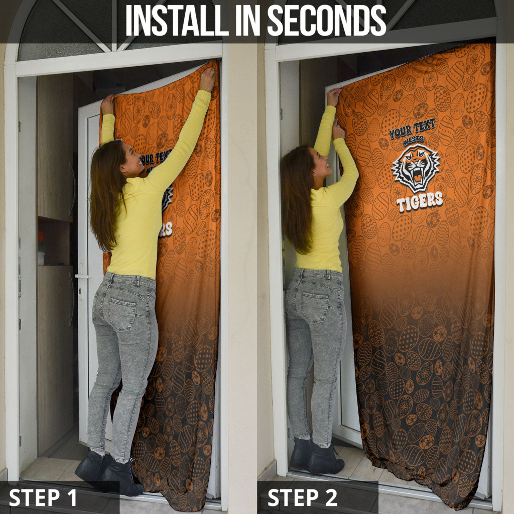 Personalized Wests Tigers Door Cover Easter Mascot - Colorful Eggs Cartoon Style