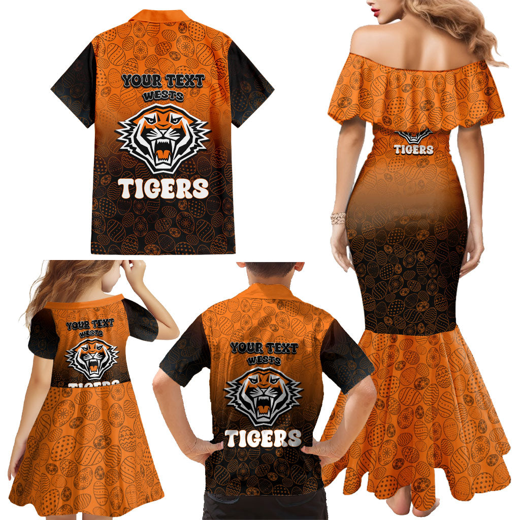 Personalized Wests Tigers Family Matching Mermaid Dress and Hawaiian Shirt Easter Mascot - Colorful Eggs Cartoon Style