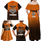 Personalized Wests Tigers Family Matching Off Shoulder Maxi Dress and Hawaiian Shirt Easter Mascot - Colorful Eggs Cartoon Style