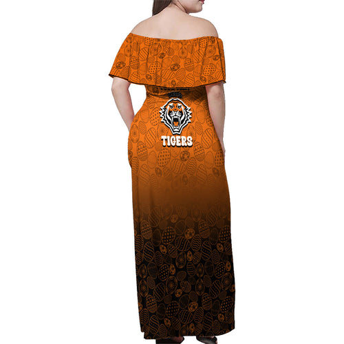 Personalized Wests Tigers Family Matching Off Shoulder Maxi Dress and Hawaiian Shirt Easter Mascot - Colorful Eggs Cartoon Style