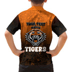 Personalized Wests Tigers Family Matching Off Shoulder Short Dress and Hawaiian Shirt Easter Mascot - Colorful Eggs Cartoon Style