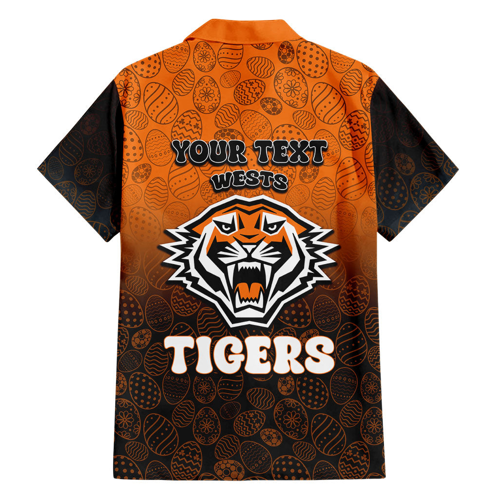 Personalized Wests Tigers Family Matching Off Shoulder Short Dress and Hawaiian Shirt Easter Mascot - Colorful Eggs Cartoon Style
