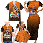 Personalized Wests Tigers Family Matching Short Sleeve Bodycon Dress and Hawaiian Shirt Easter Mascot - Colorful Eggs Cartoon Style