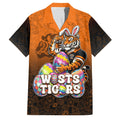Personalized Wests Tigers Family Matching Short Sleeve Bodycon Dress and Hawaiian Shirt Easter Mascot - Colorful Eggs Cartoon Style