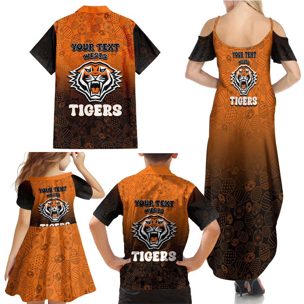 Personalized Wests Tigers Family Matching Summer Maxi Dress and Hawaiian Shirt Easter Mascot - Colorful Eggs Cartoon Style