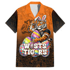 Personalized Wests Tigers Family Matching Summer Maxi Dress and Hawaiian Shirt Easter Mascot - Colorful Eggs Cartoon Style