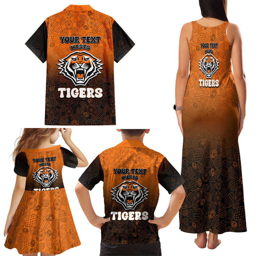 Personalized Wests Tigers Family Matching Tank Maxi Dress and Hawaiian Shirt Easter Mascot - Colorful Eggs Cartoon Style