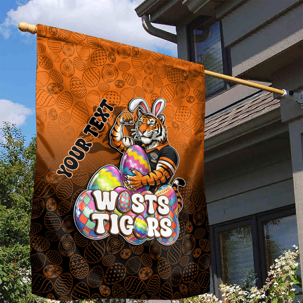 Personalized Wests Tigers Garden Flag Easter Mascot - Colorful Eggs Cartoon Style