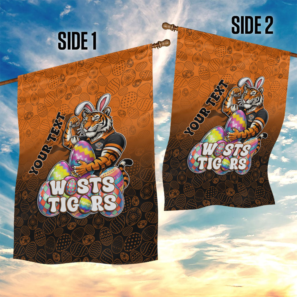 Personalized Wests Tigers Garden Flag Easter Mascot - Colorful Eggs Cartoon Style