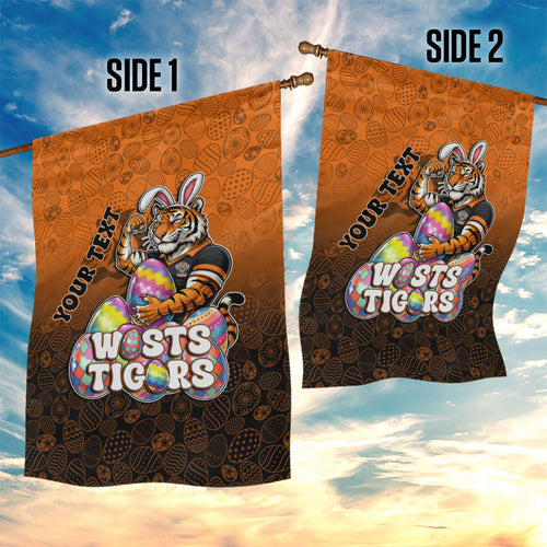 Personalized Wests Tigers Garden Flag Easter Mascot - Colorful Eggs Cartoon Style