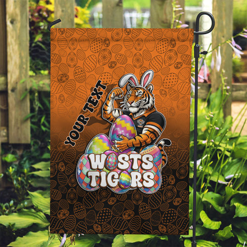 Personalized Wests Tigers Garden Flag Easter Mascot - Colorful Eggs Cartoon Style