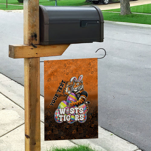 Personalized Wests Tigers Garden Flag Easter Mascot - Colorful Eggs Cartoon Style