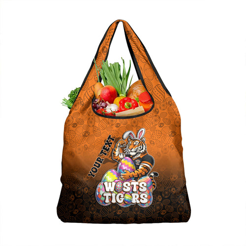 Personalized Wests Tigers Grocery Bag Easter Mascot - Colorful Eggs Cartoon Style