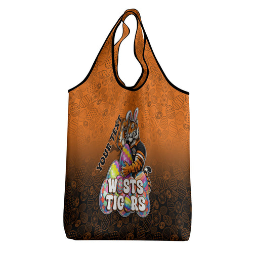 Personalized Wests Tigers Grocery Bag Easter Mascot - Colorful Eggs Cartoon Style