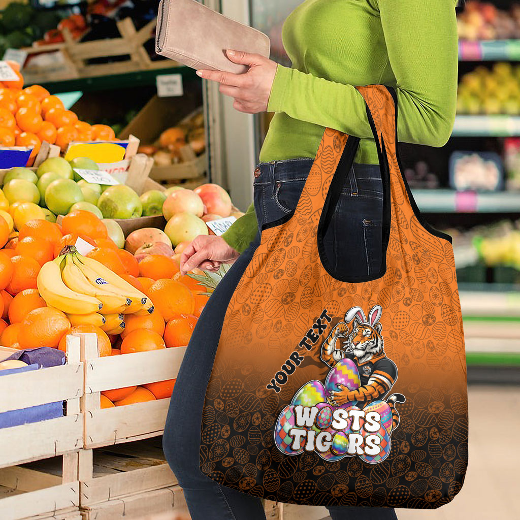 Personalized Wests Tigers Grocery Bag Easter Mascot - Colorful Eggs Cartoon Style