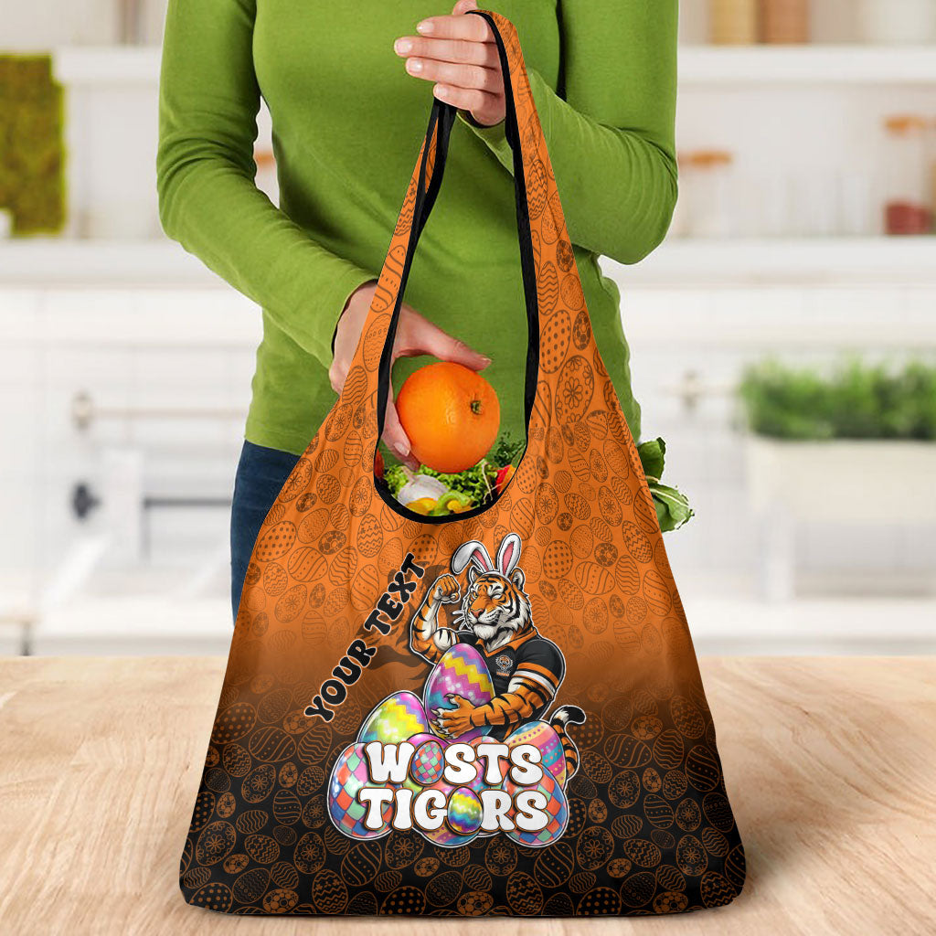 Personalized Wests Tigers Grocery Bag Easter Mascot - Colorful Eggs Cartoon Style