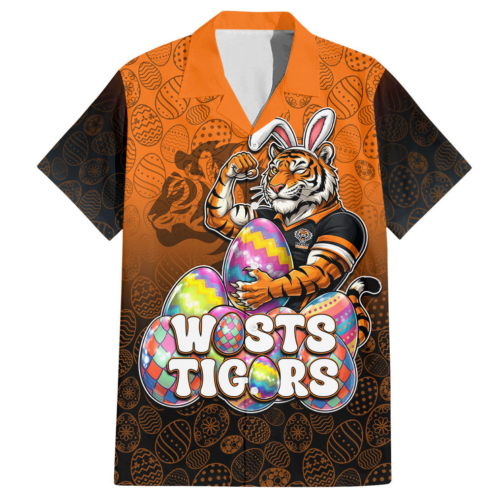 Personalized Wests Tigers Hawaiian Shirt Easter Mascot - Colorful Eggs Cartoon Style