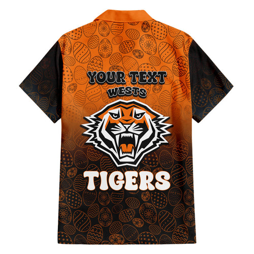 Personalized Wests Tigers Hawaiian Shirt Easter Mascot - Colorful Eggs Cartoon Style
