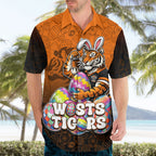 Personalized Wests Tigers Hawaiian Shirt Easter Mascot - Colorful Eggs Cartoon Style