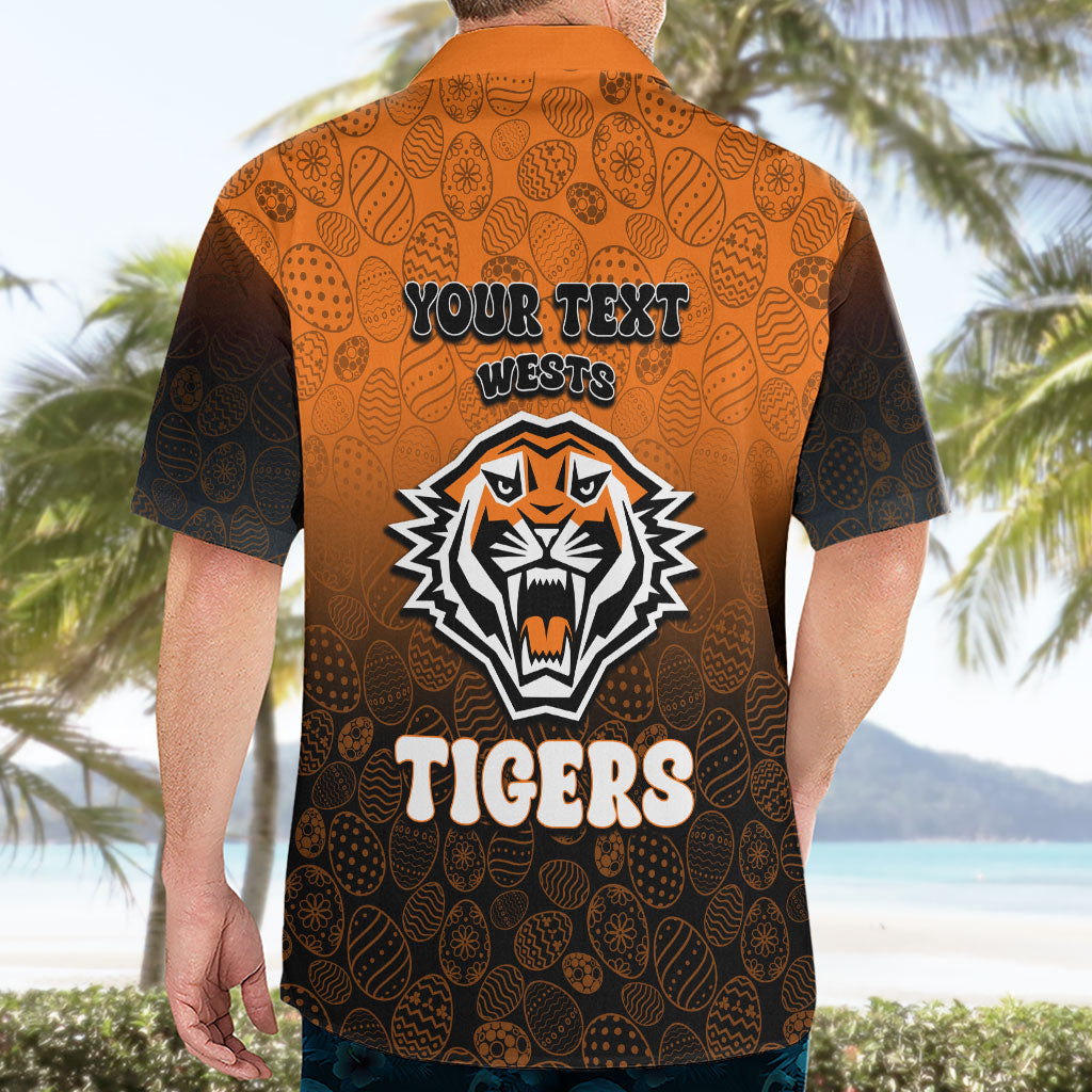 Personalized Wests Tigers Hawaiian Shirt Easter Mascot - Colorful Eggs Cartoon Style