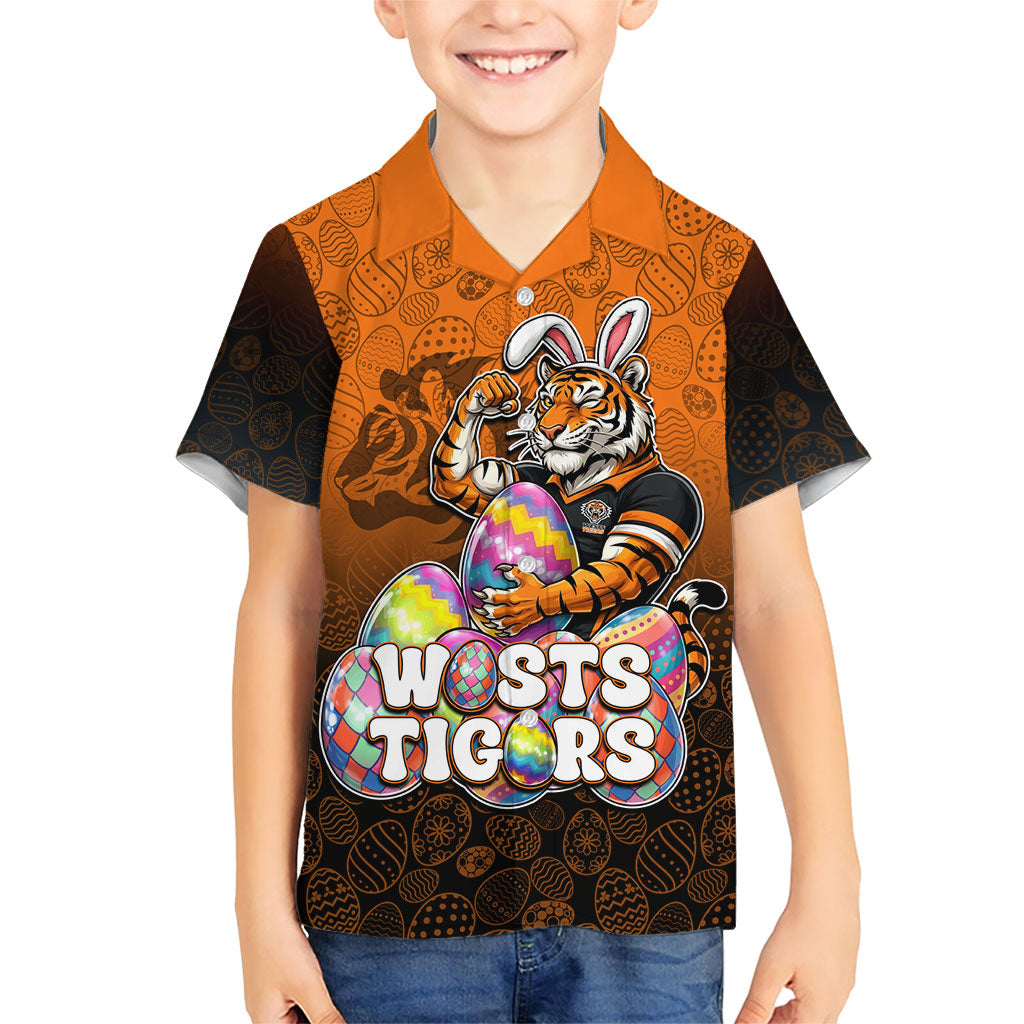 Personalized Wests Tigers Hawaiian Shirt Easter Mascot - Colorful Eggs Cartoon Style