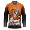 Personalized Wests Tigers Hockey Jersey Easter Mascot - Colorful Eggs Cartoon Style