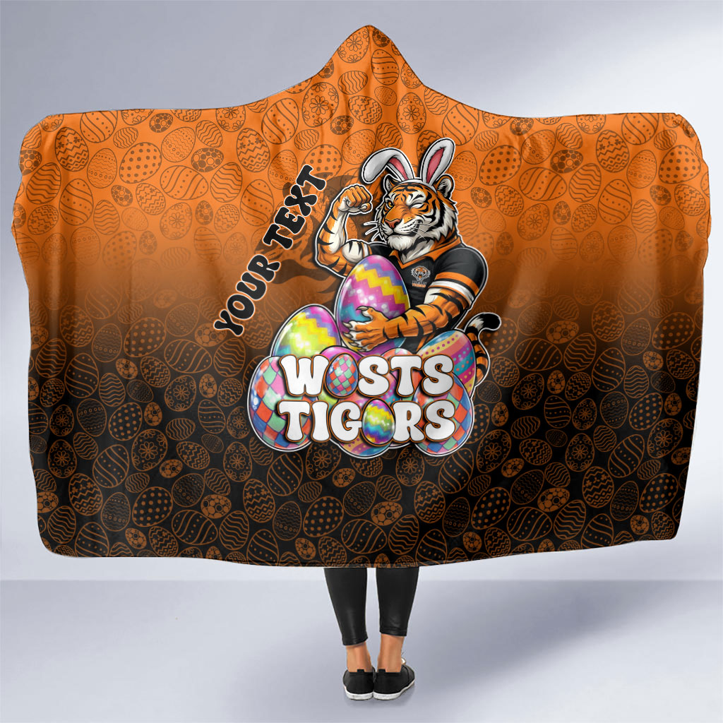 Personalized Wests Tigers Hooded Blanket Easter Mascot - Colorful Eggs Cartoon Style