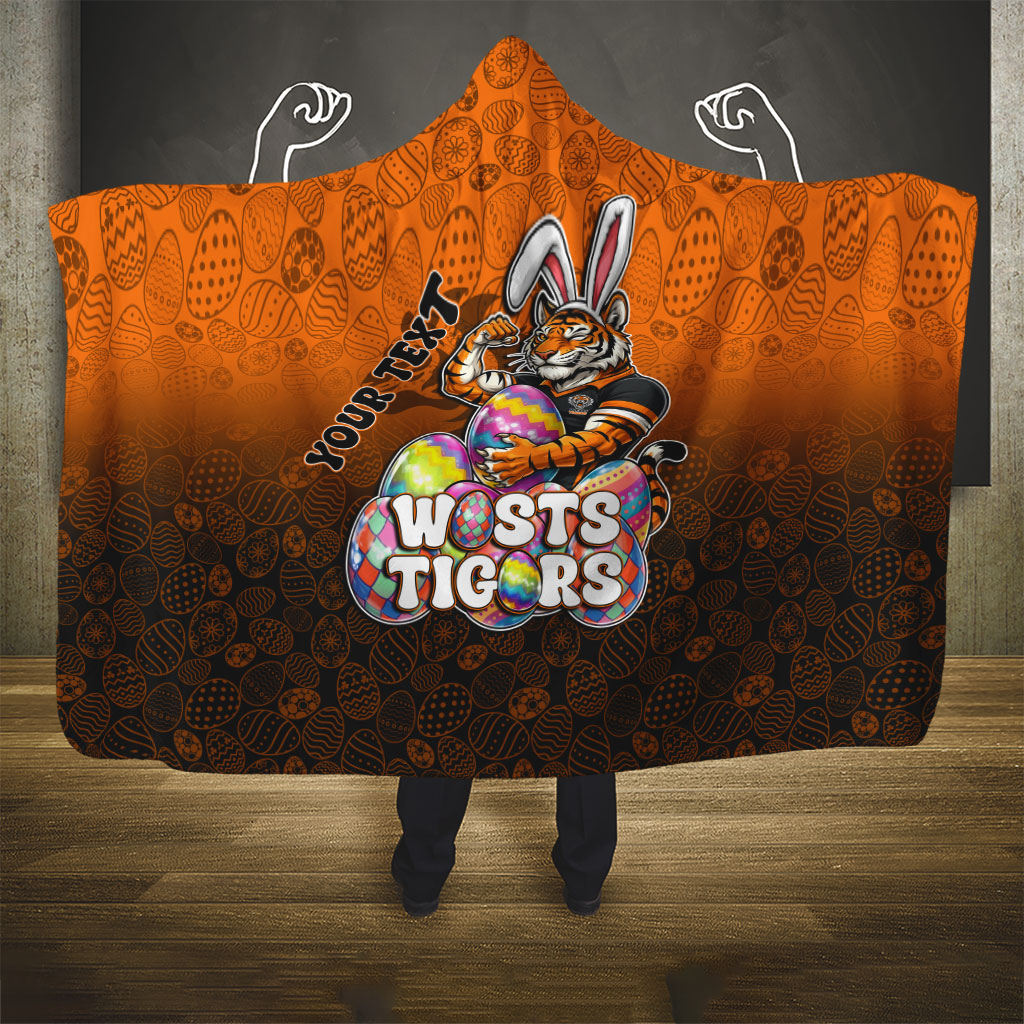 Personalized Wests Tigers Hooded Blanket Easter Mascot - Colorful Eggs Cartoon Style