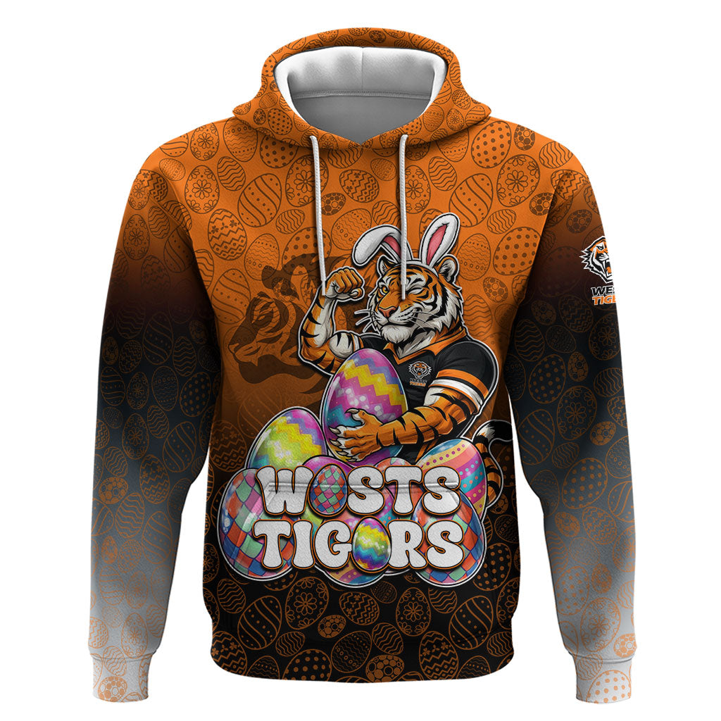 Personalized Wests Tigers Hoodie Easter Mascot - Colorful Eggs Cartoon Style