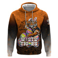 Personalized Wests Tigers Hoodie Easter Mascot - Colorful Eggs Cartoon Style