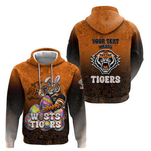 Personalized Wests Tigers Hoodie Easter Mascot - Colorful Eggs Cartoon Style