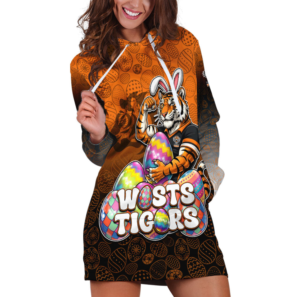Personalized Wests Tigers Hoodie Dress Easter Mascot - Colorful Eggs Cartoon Style