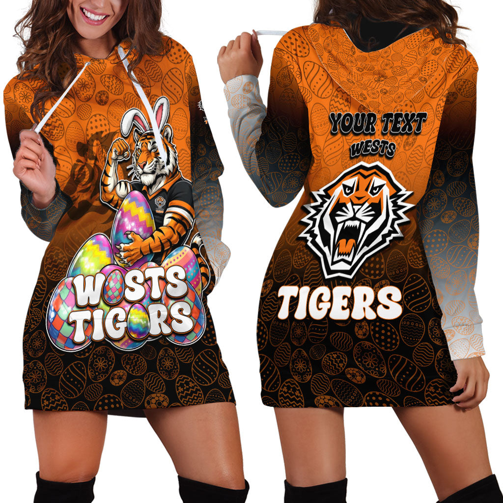 Personalized Wests Tigers Hoodie Dress Easter Mascot - Colorful Eggs Cartoon Style