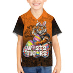 Personalized Wests Tigers Kid Hawaiian Shirt Easter Mascot - Colorful Eggs Cartoon Style