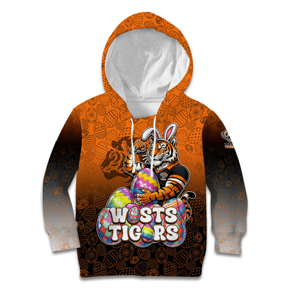 Personalized Wests Tigers Kid Hoodie Easter Mascot - Colorful Eggs Cartoon Style