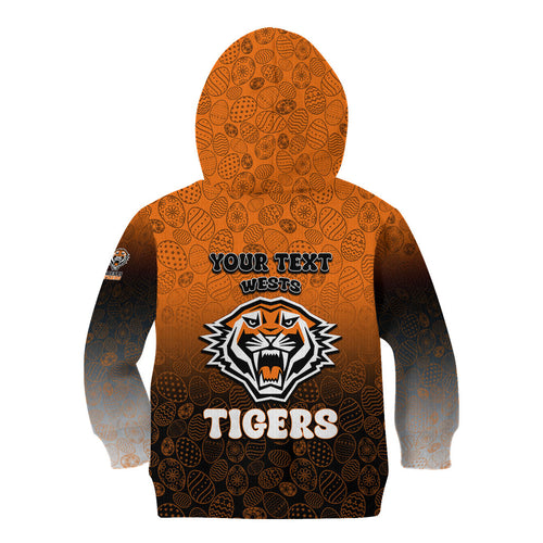 Personalized Wests Tigers Kid Hoodie Easter Mascot - Colorful Eggs Cartoon Style