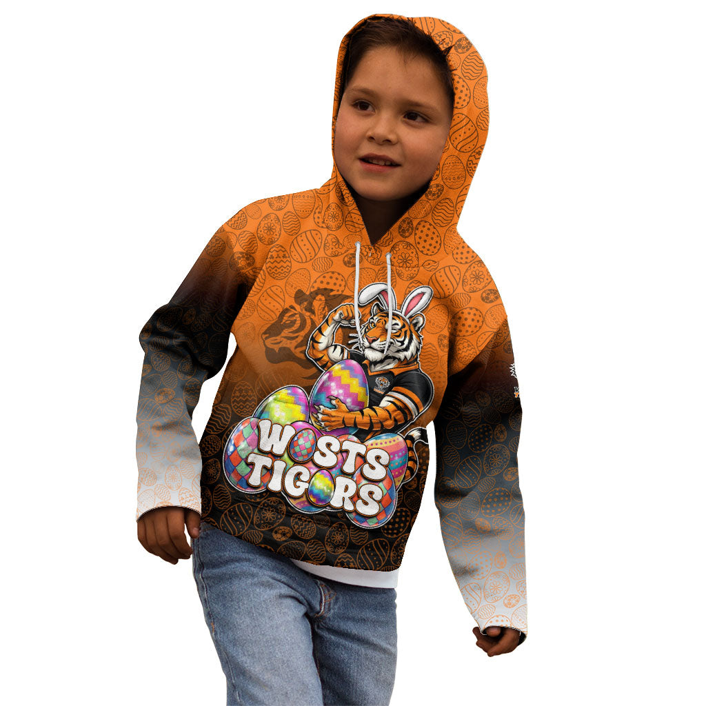 Personalized Wests Tigers Kid Hoodie Easter Mascot - Colorful Eggs Cartoon Style