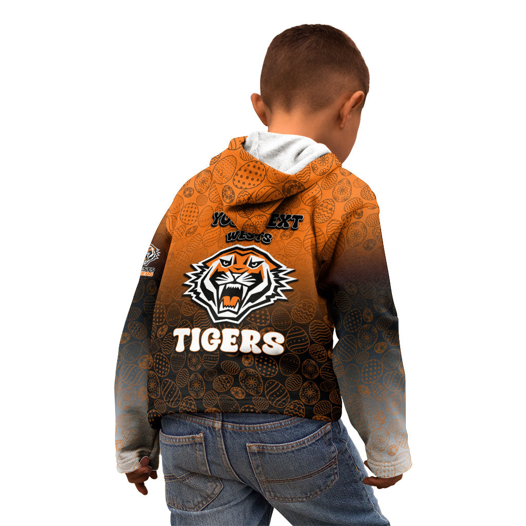 Personalized Wests Tigers Kid Hoodie Easter Mascot - Colorful Eggs Cartoon Style