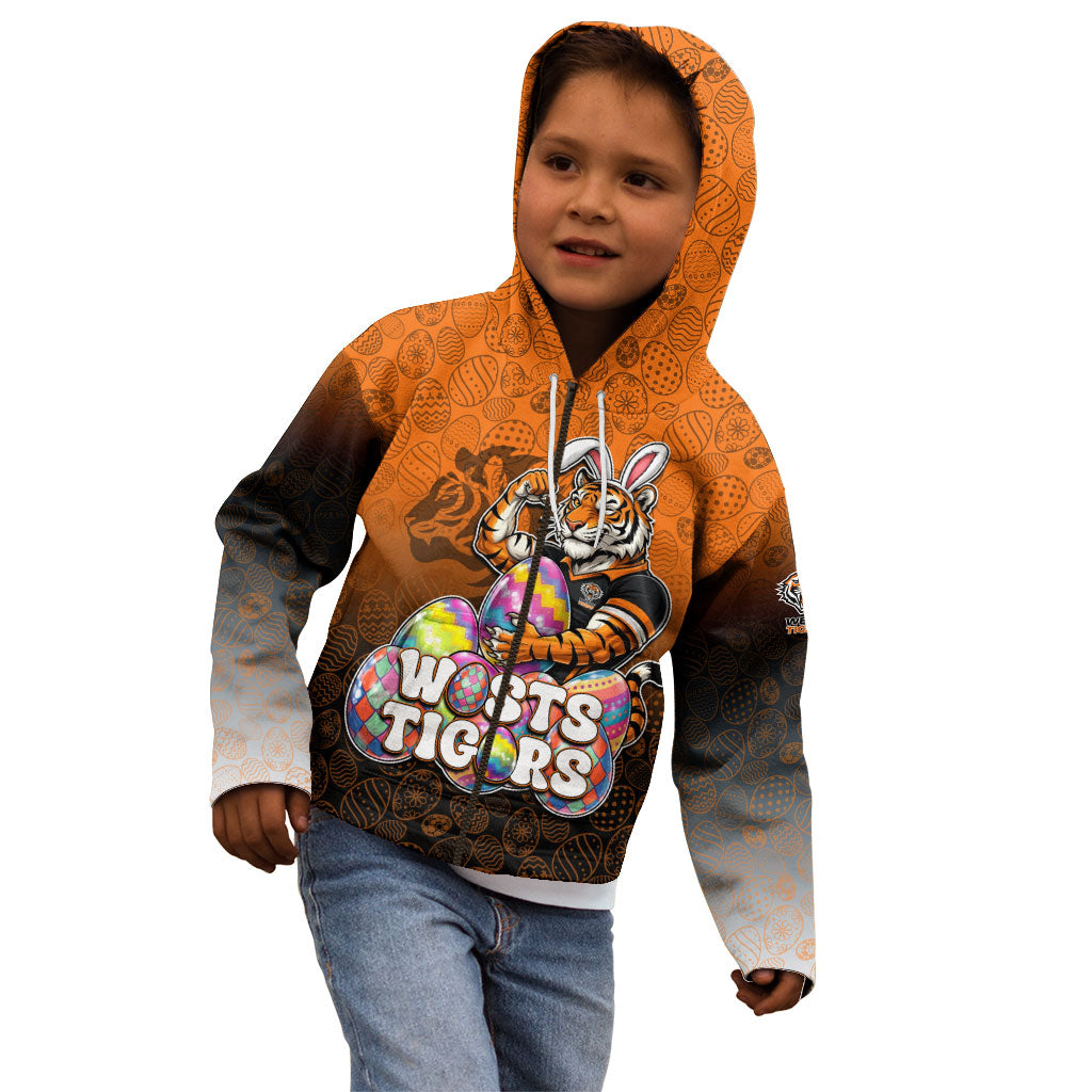 Personalized Wests Tigers Kid Hoodie Easter Mascot - Colorful Eggs Cartoon Style